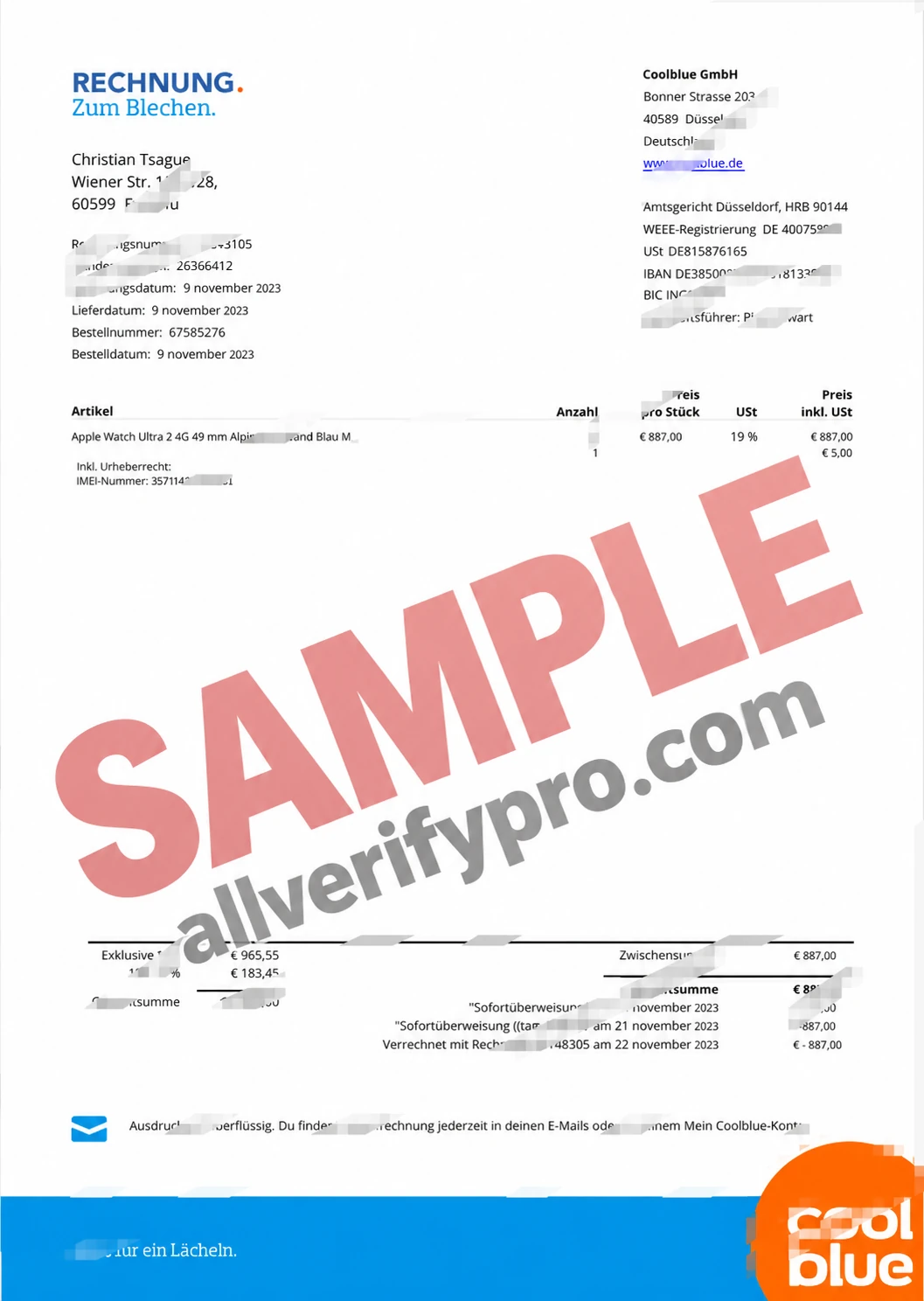 Germany Coolblue Sales Invoice Template in Word and PDF Format