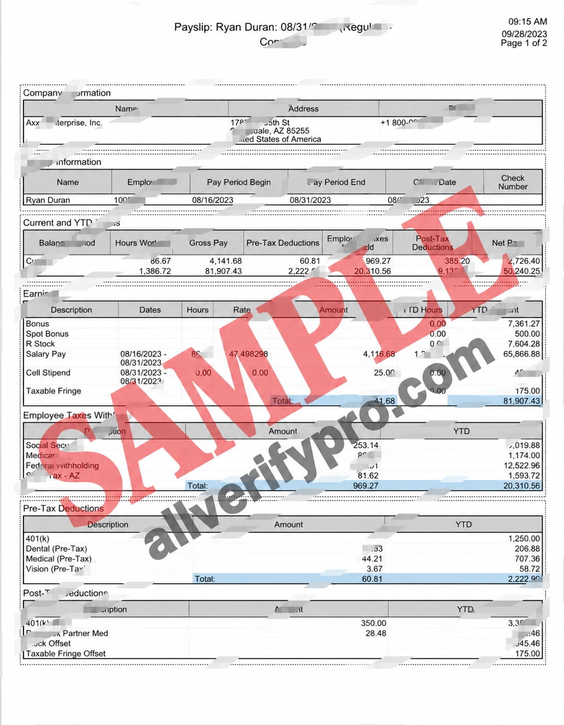 US Axon Enterprise Inc Payroll and PDF Template (6 pages)