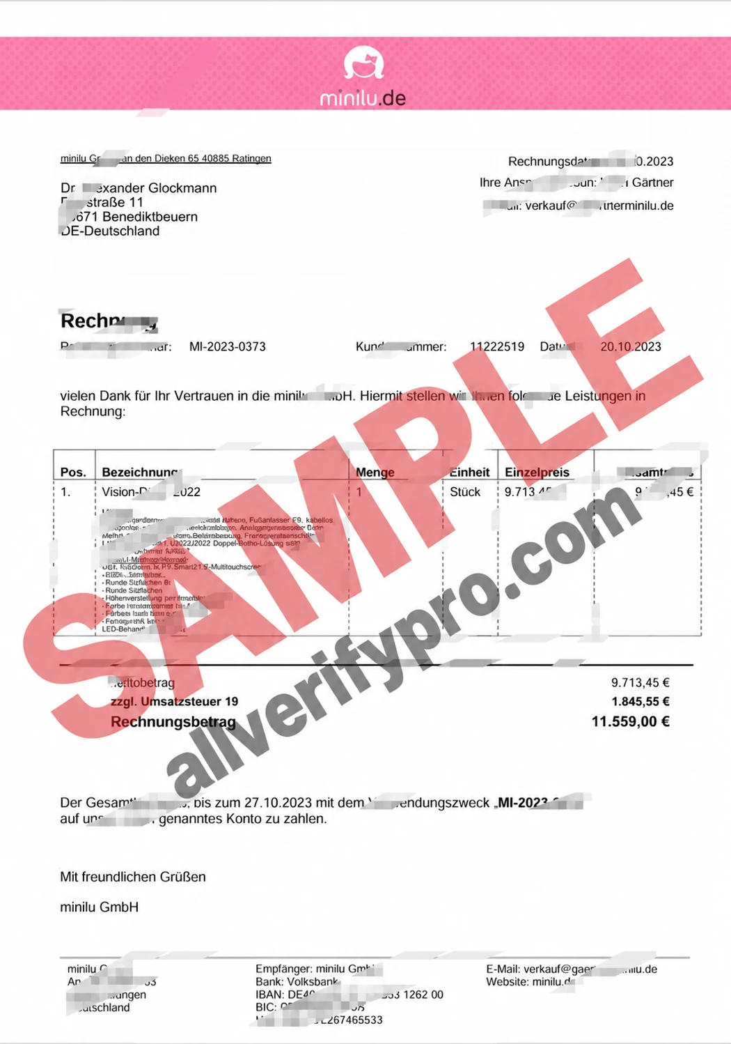 Germany minilu GmbH Sales Invoice Word and PDF Template