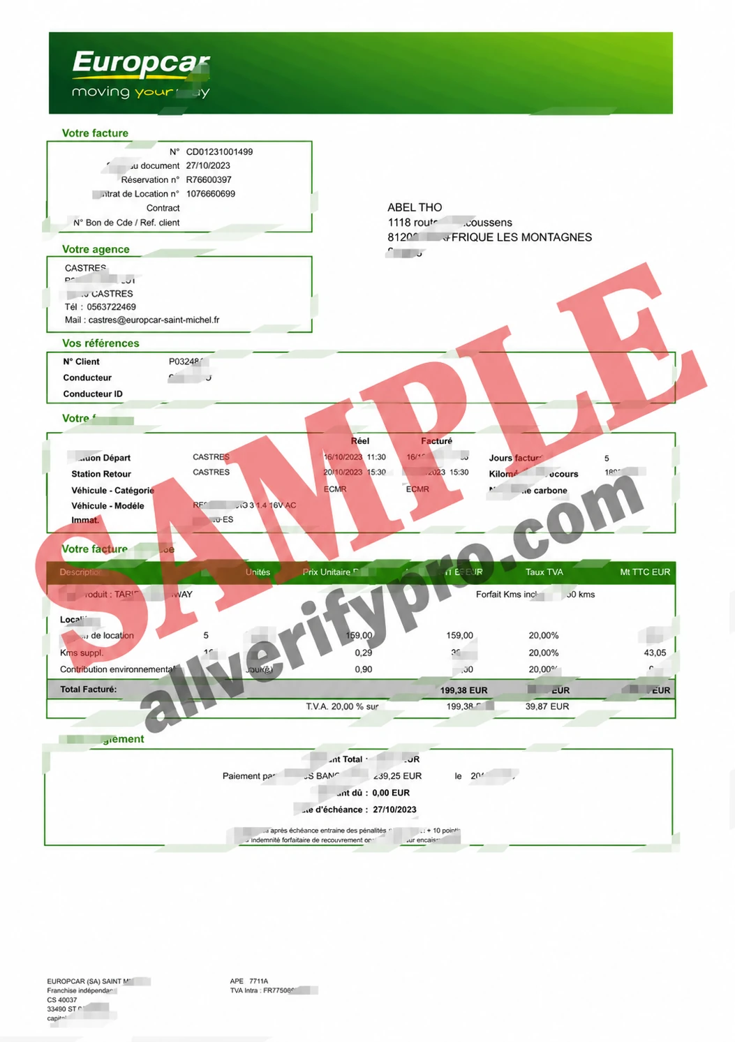 Templat Faktur Europcar Prancis dalam Format Word dan PDF