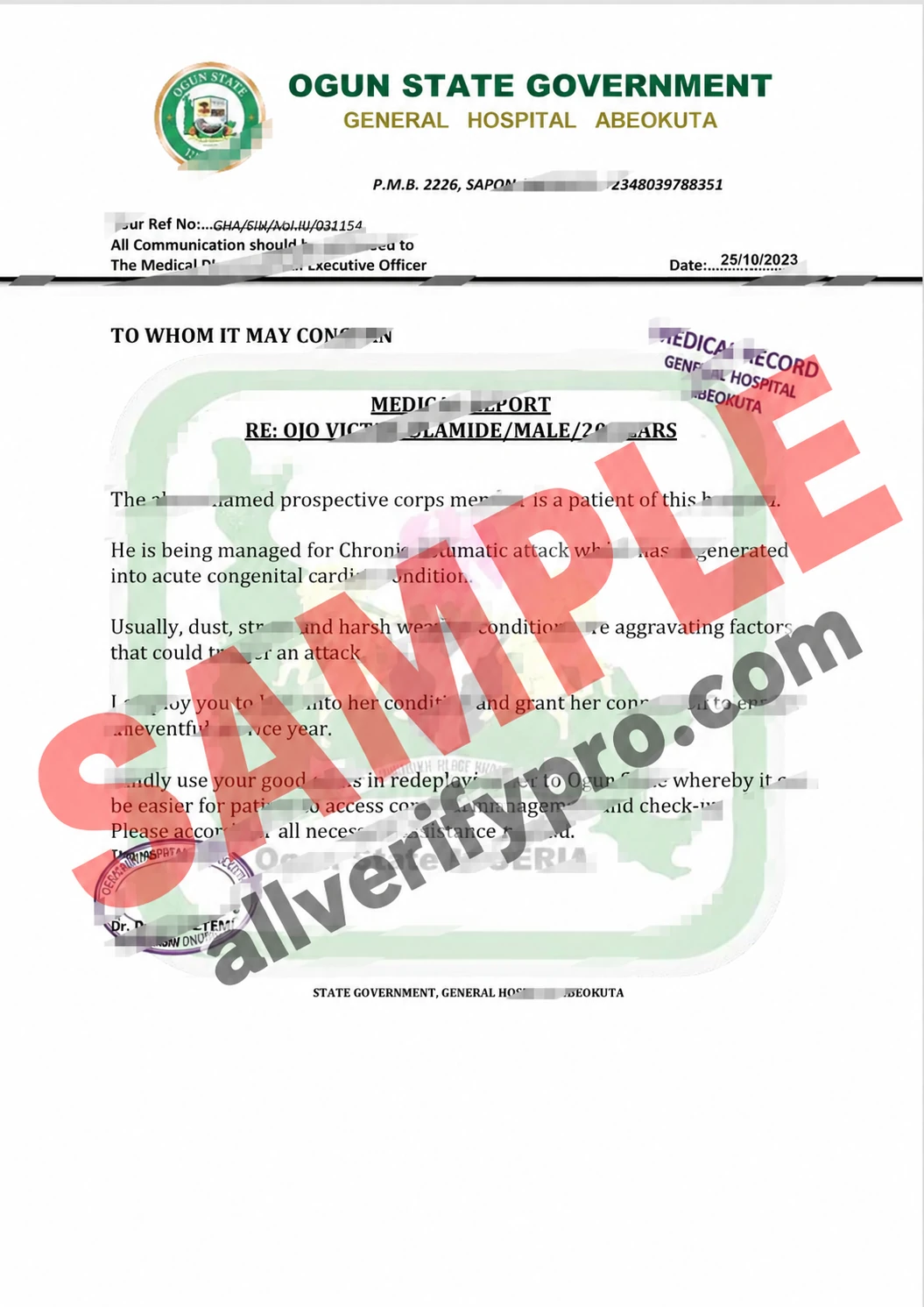 Plantillas de informe médico del Hospital General de Abeokuta de Nigeria en Word y PDF