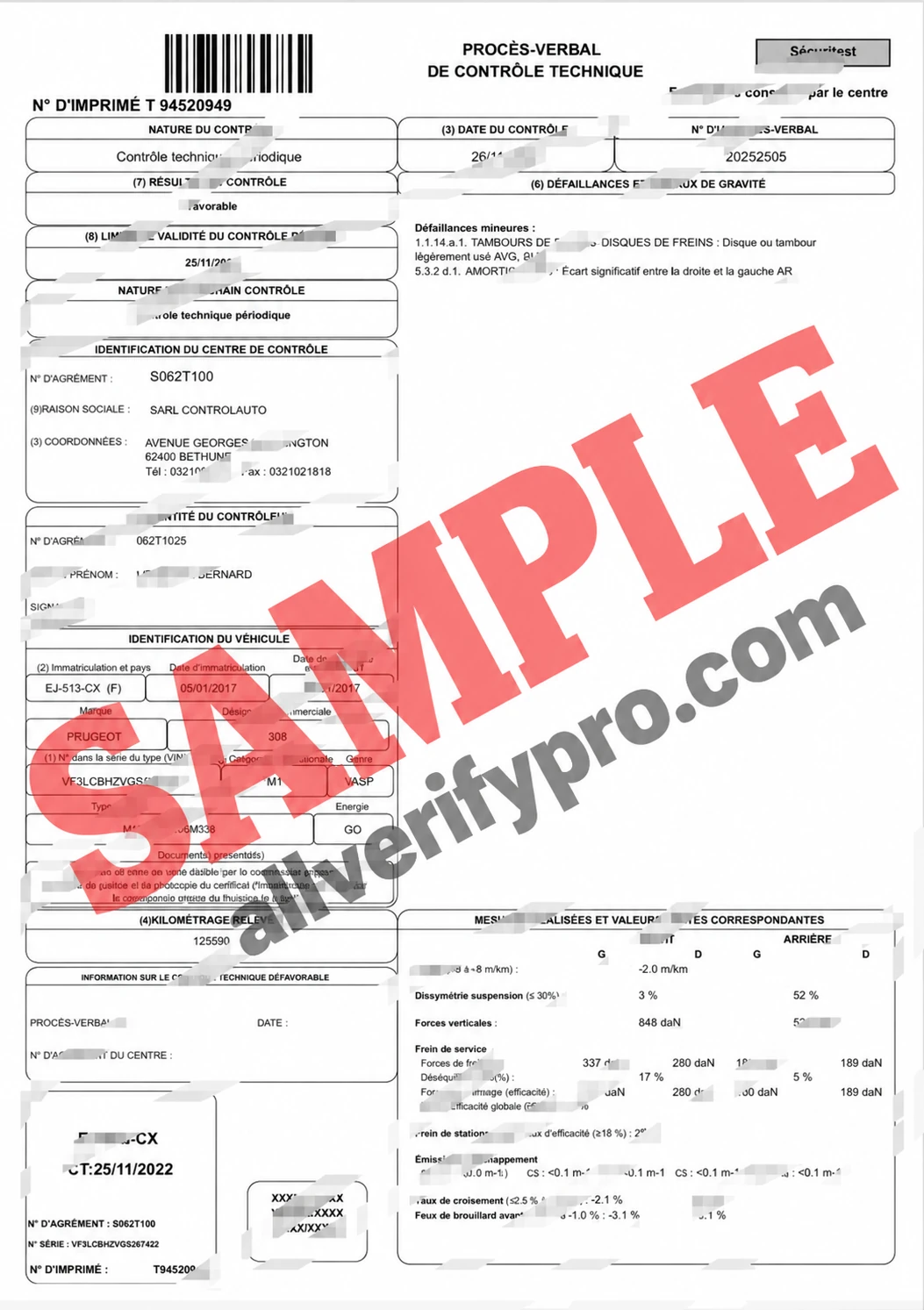 French Safety Vehicle Technical Inspection Report Word and PDF Templates