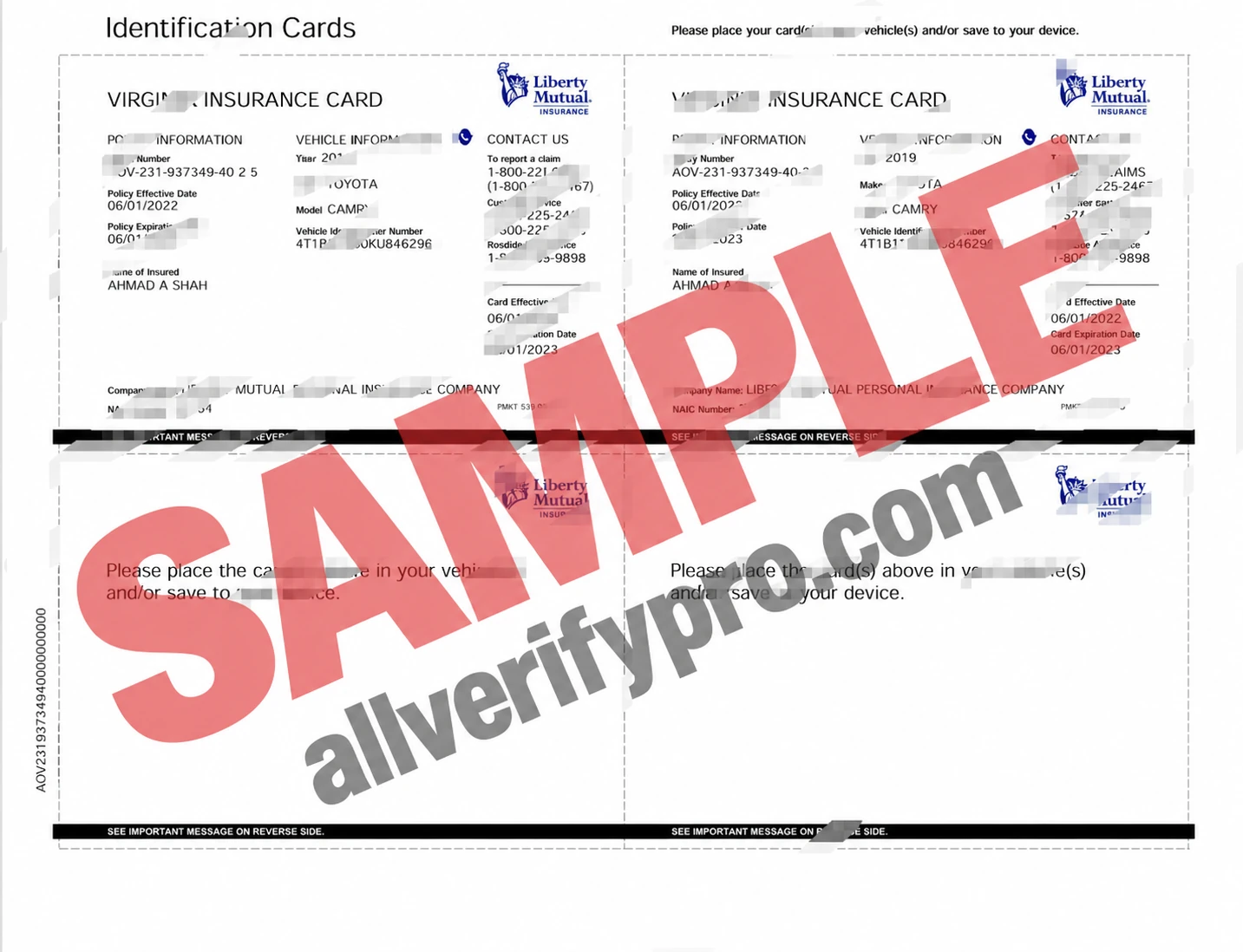 Virginia Vehicle Insurance Card Template