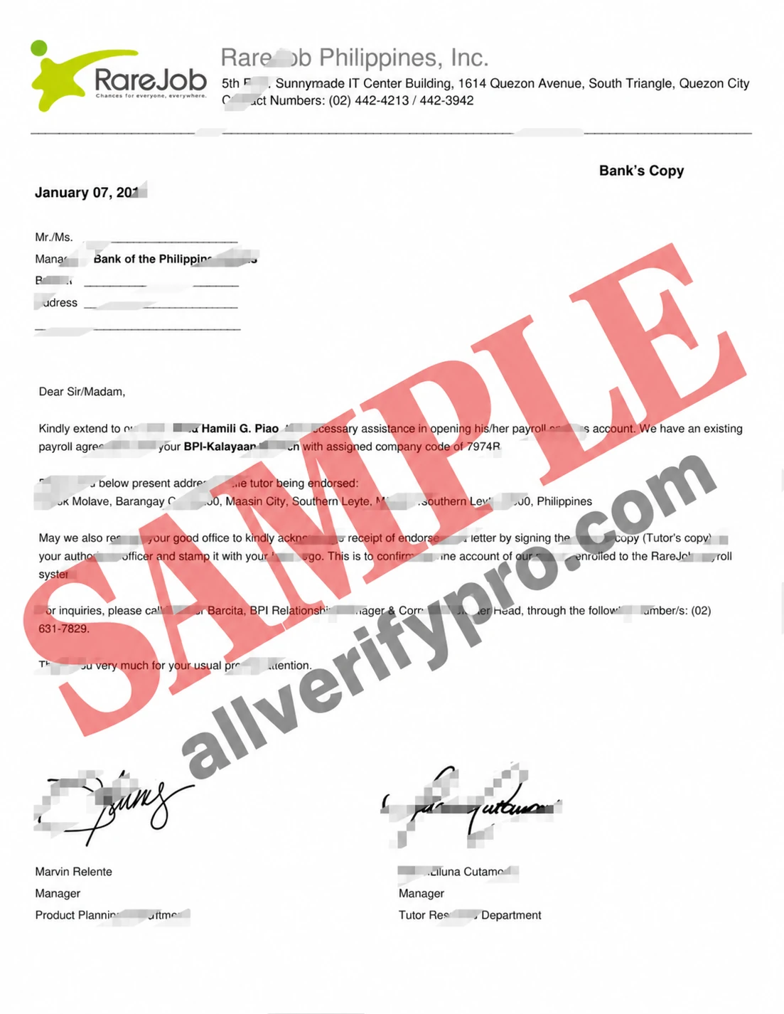 Philippines RareJob Employment Letter Word and PDF Templates (2 pages)
