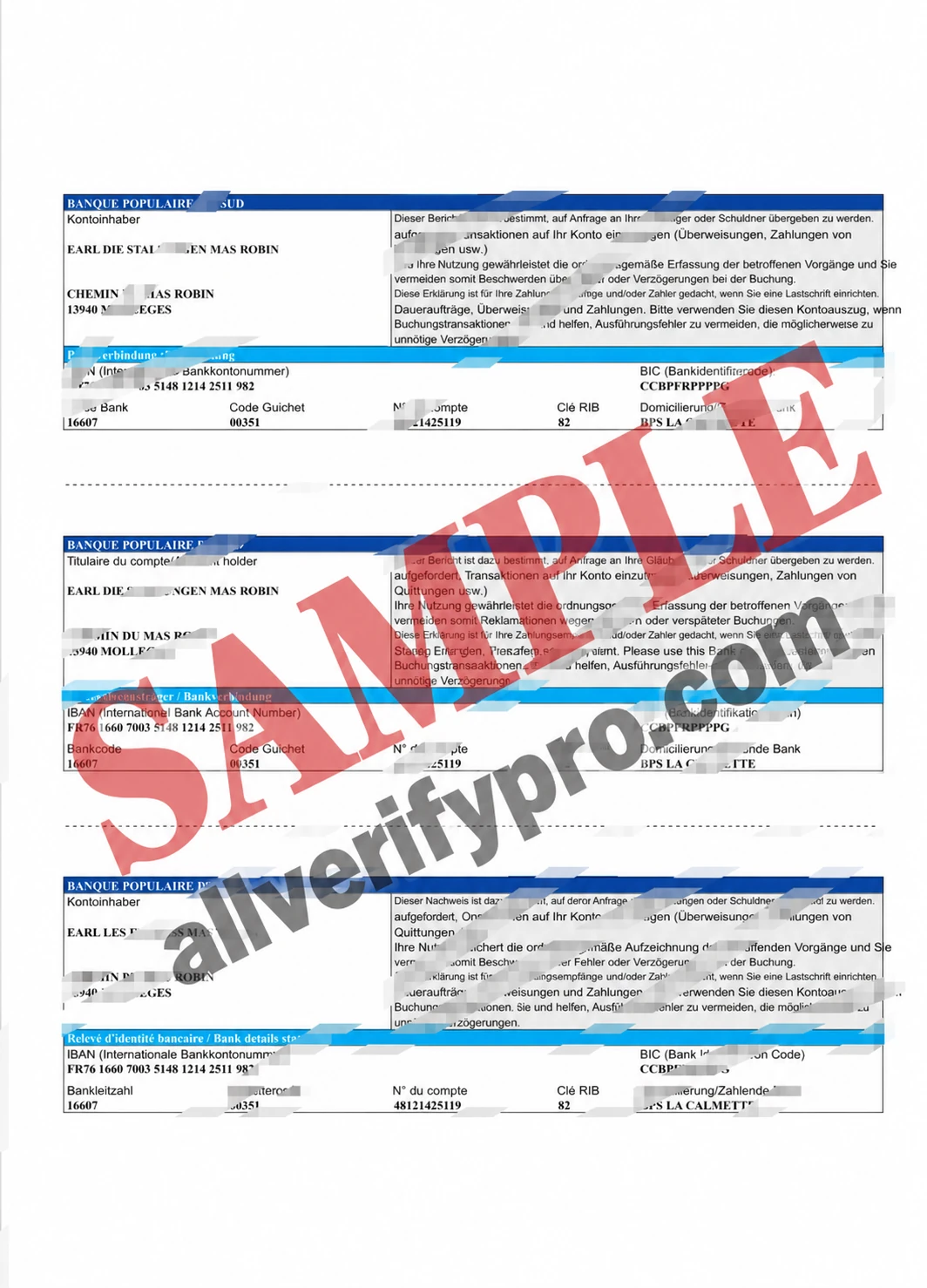 French Southern Bank of France Bank Statement Word and PDF Templates