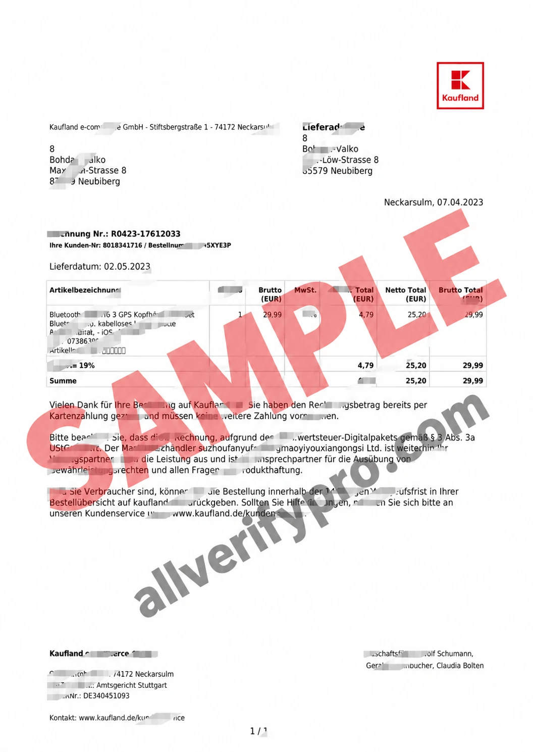 Word- und PDF-Vorlagen für eine deutsche Kaufland-Rechnung