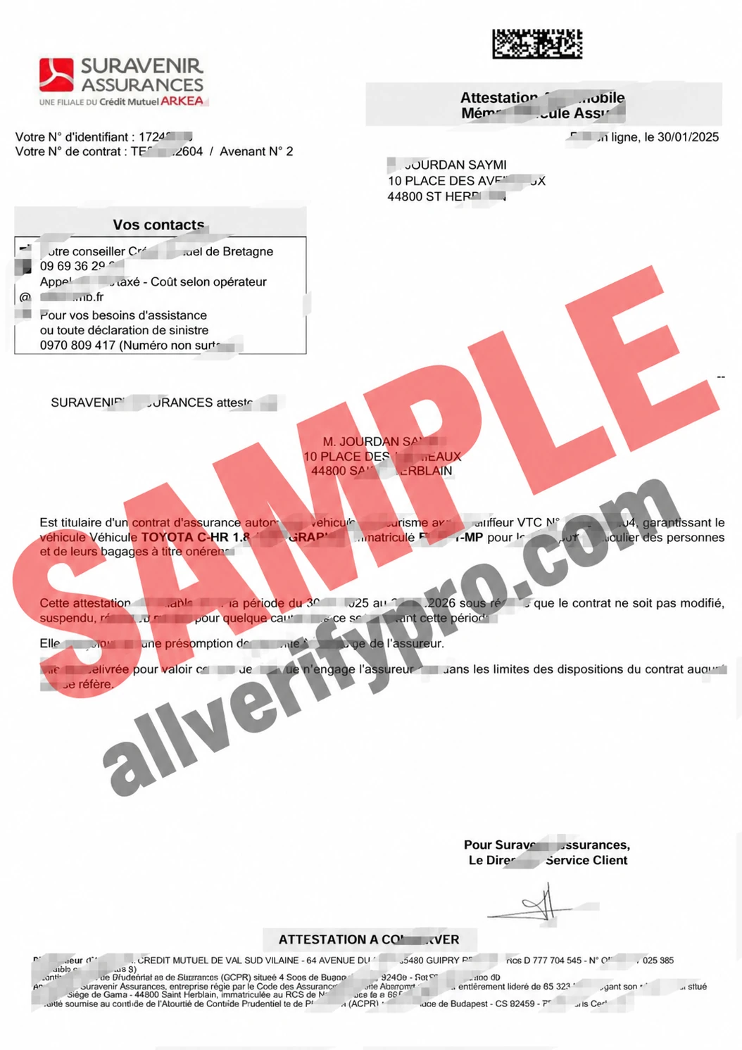 法國 Suravenir 保證認證汽車保險 Word 和 PDF 範本