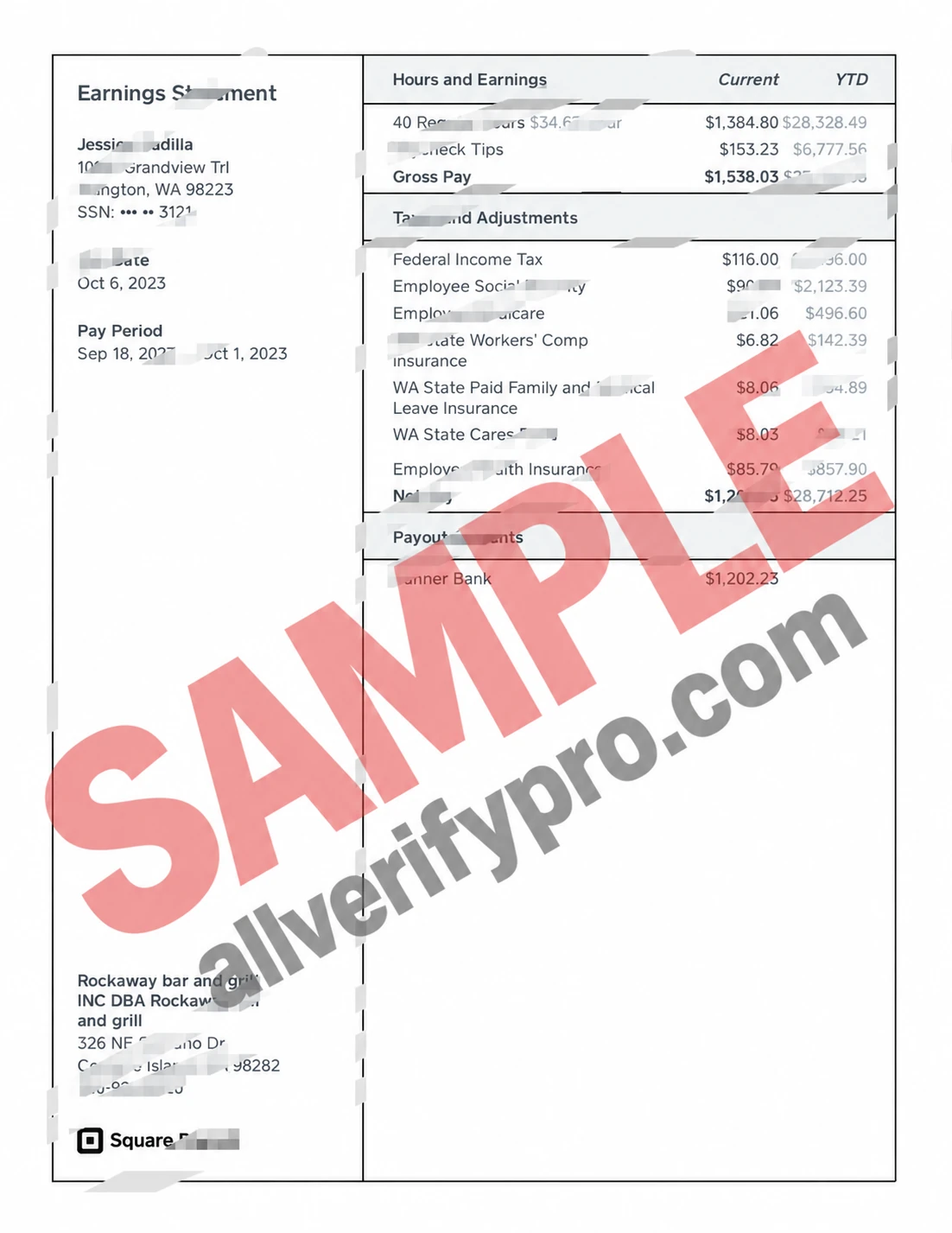 US Rockaway Bar & Grill Company Profit Statement Word and PDF Template (2 pages)