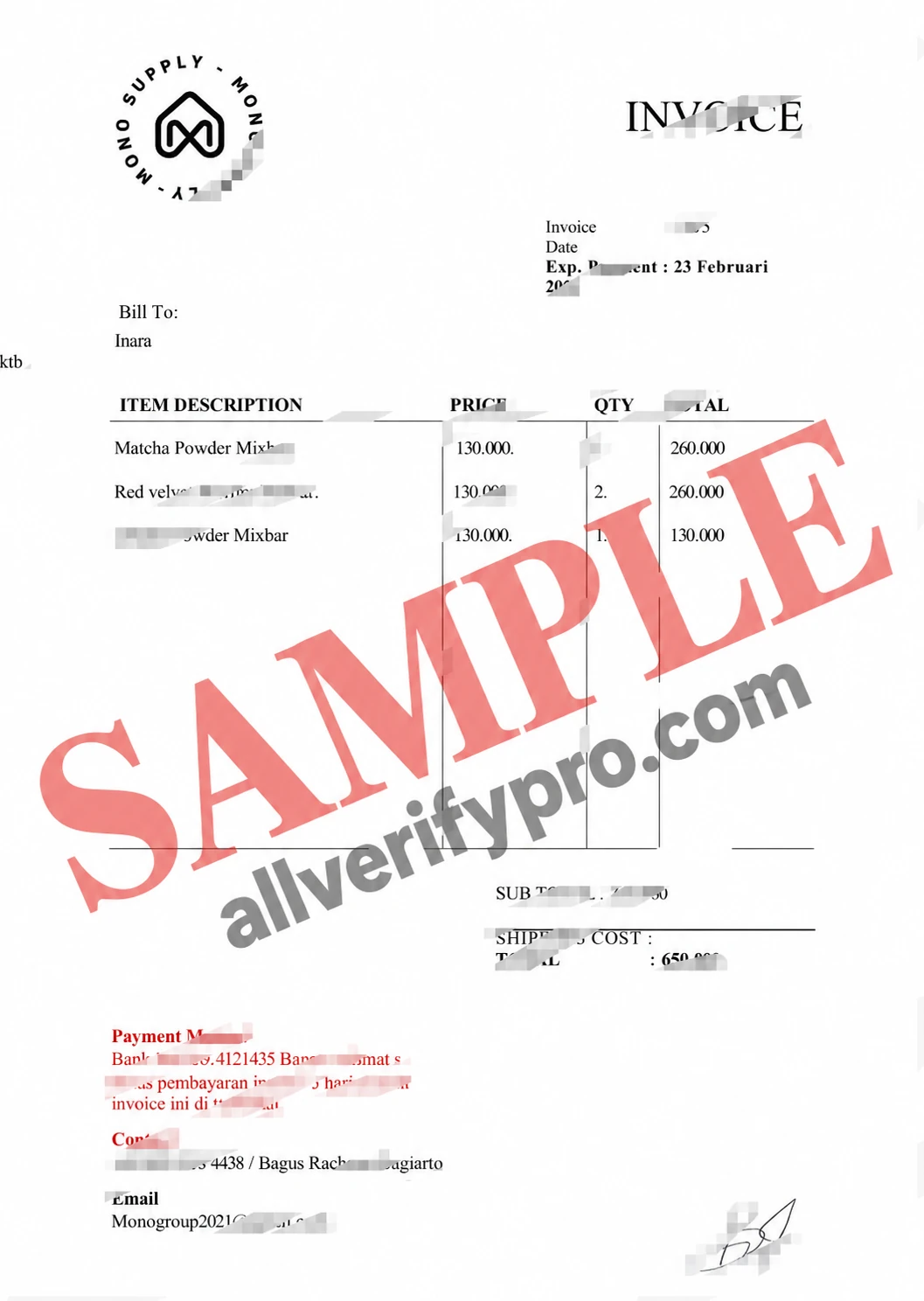 Monogroup Indonesia Sales Invoice Word and PDF Templates
