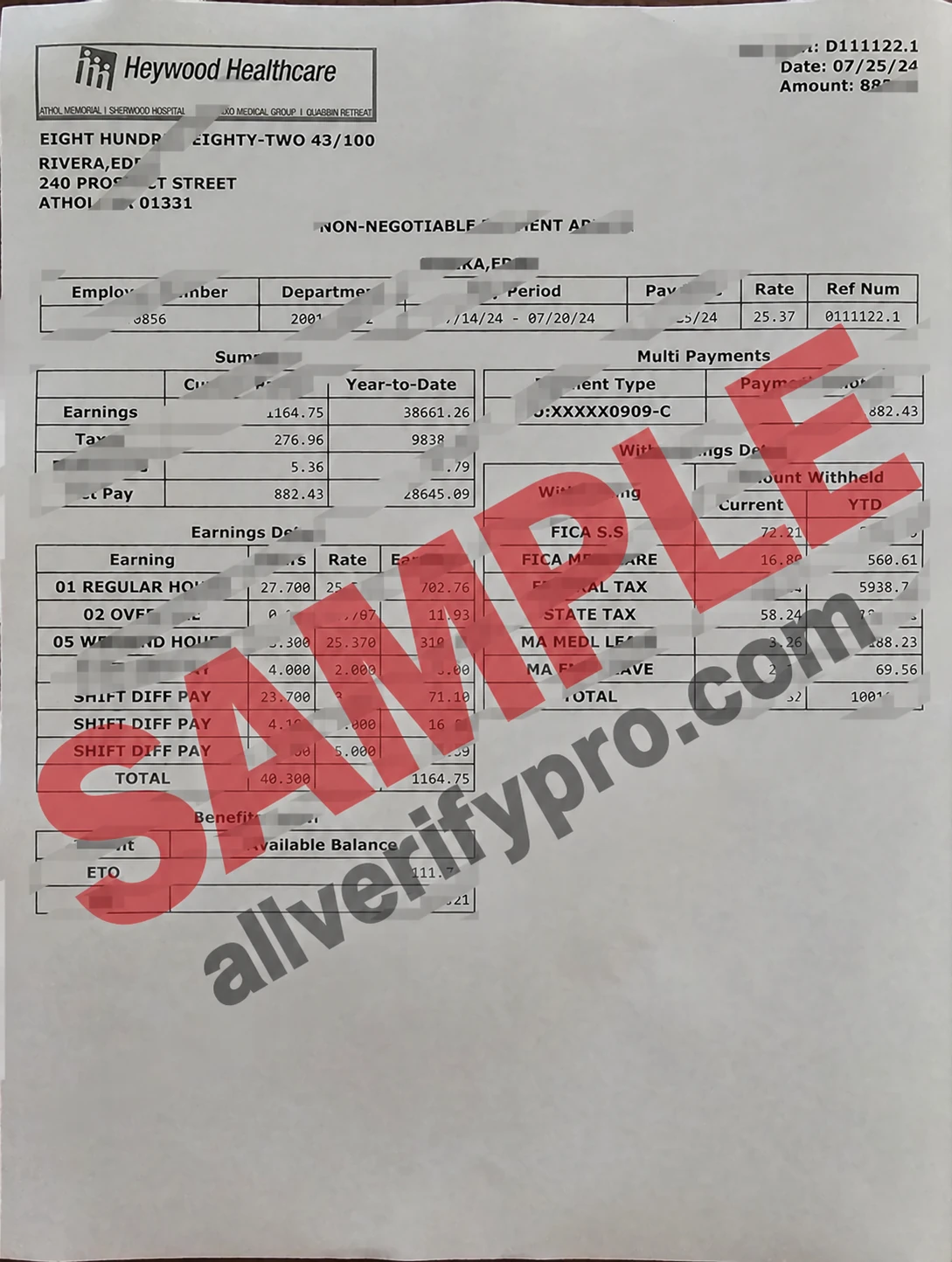 Modelos de holerite da Heywood Medical, Estados Unidos, em Word e PDF