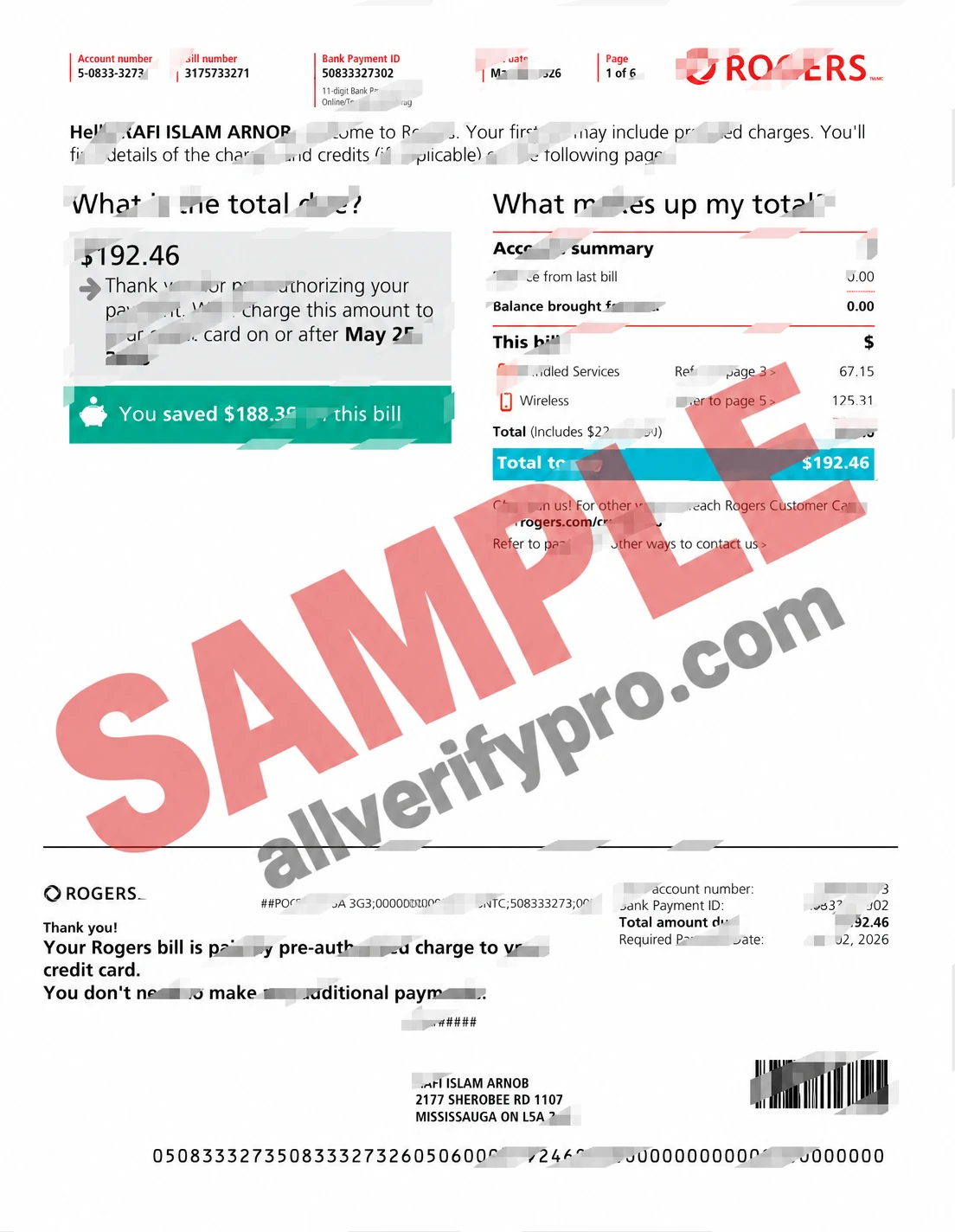 Rogers, Canada Utility Bill (Word and PDF Templates, 2026 Version)